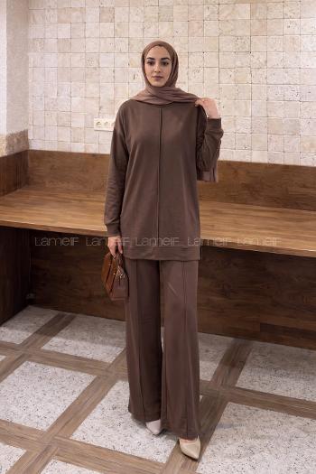 Lamelif Önü Dikişli Takım Acı Kahve