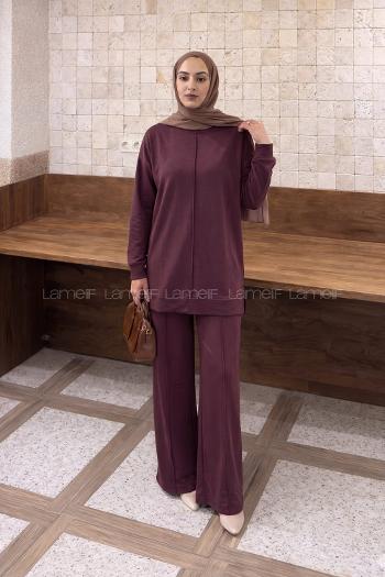 Lamelif Önü Dikişli Takım Mürdüm