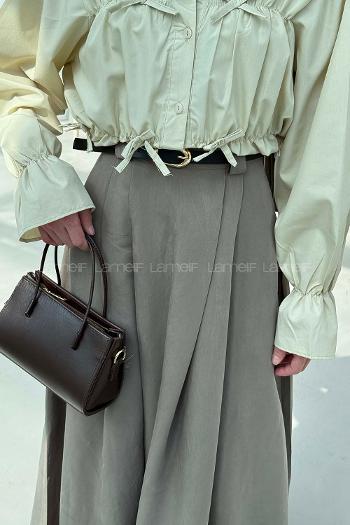 Lamelif Pileli Kemerli Etek Haki