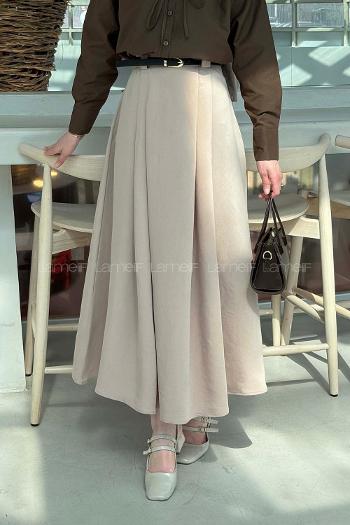 Lamelif Pileli Kemerli Etek Vizonrengi