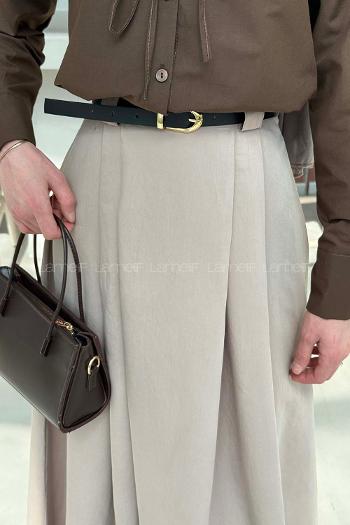 Lamelif Pileli Kemerli Etek Vizonrengi