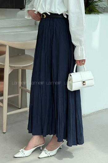 Lamelif Poplin Kraşlı Tesettür Etek Lacivert