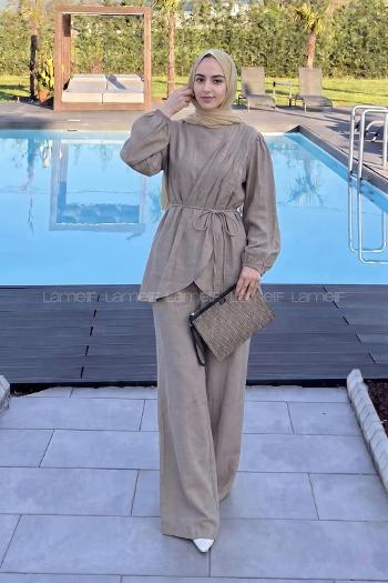 Mink Crew Neck Long Arm Modal Regular Trousers Comfortable Suit