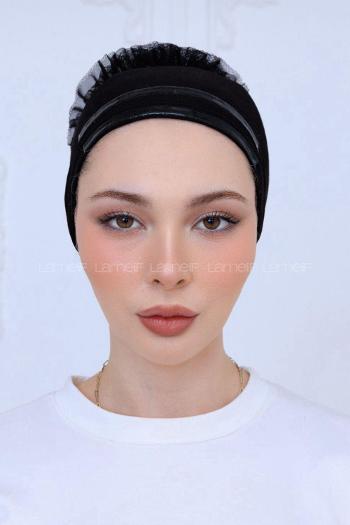 Lamelif Çift Likralı Silikonlu Fırfırlı Bone Siyah