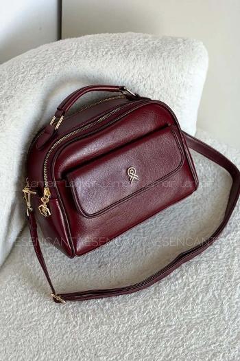 Lamelif Kapak Detaylı Kadın Çapraz Çanta Bordo
