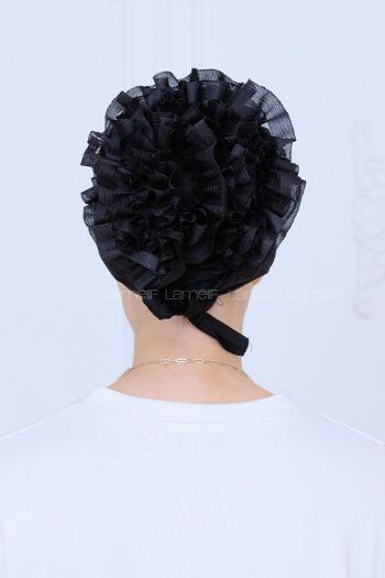 Lamelif Likralı Silikonlu Fırfırlı Bone Siyah