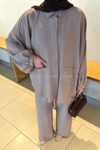 Lamelif Çift Cepli Takım Sütlü Kahve