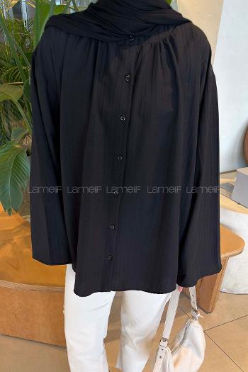 Black Neckband Long Arm Cotton Shirt