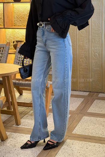 Lamelif Eskitmeli Düz Kesim Jean Açık Mavi