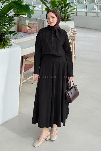 Lamelif Fular Yakalı Takım Siyah