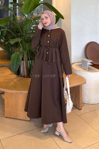 Lamelif Gold Düğme Detaylı Etekli Takım Acı Kahve