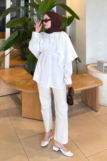 Lamelif Hakim Yaka Pelerinli Gömlek Beyaz