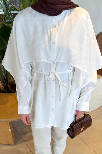 Lamelif Hakim Yaka Pelerinli Gömlek Beyaz