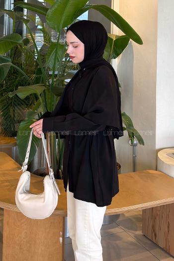 Lamelif Hakim Yaka Pelerinli Gömlek Siyah