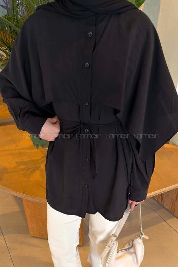 Lamelif Hakim Yaka Pelerinli Gömlek Siyah