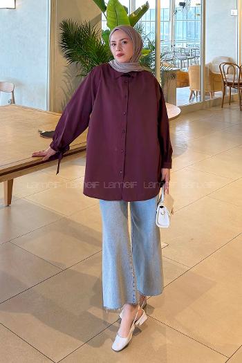 Lamelif Kol Detaylı Gömlek Mürdüm