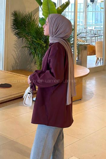 Lamelif Kol Detaylı Gömlek Mürdüm