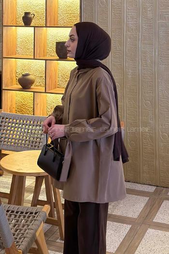 Lamelif Kol Detaylı Gömlek Soft Kahve