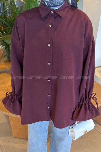 Lamelif Kol Tünel İp Detaylı Gömlek Mürdüm