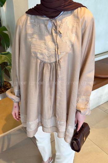 Beige V Neck Modal Unprinted Tunic
