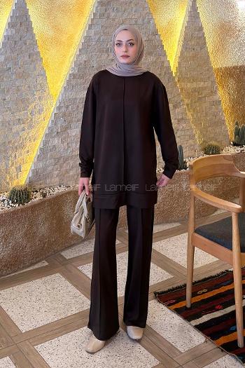 Lamelif Önü Dikişli Takım Acı Kahve