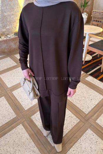 Lamelif Önü Dikişli Takım Acı Kahve