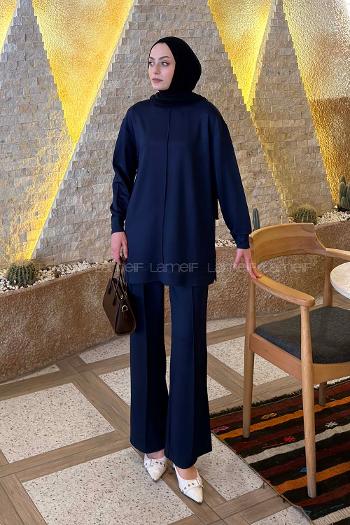 Lamelif Önü Dikişli Takım Lacivert