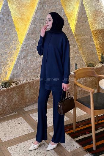 Lamelif Önü Dikişli Takım Lacivert