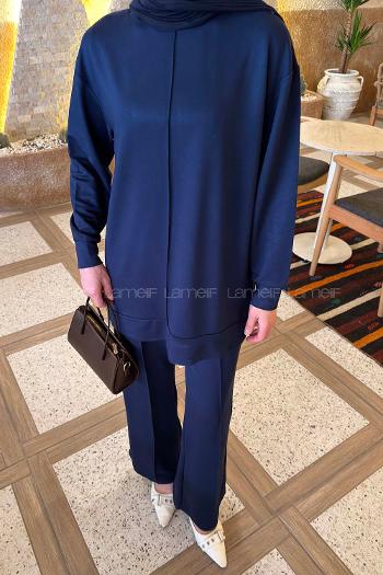 Lamelif Önü Dikişli Takım Lacivert