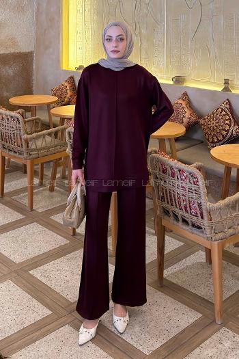 Lamelif Önü Dikişli Takım Mürdüm