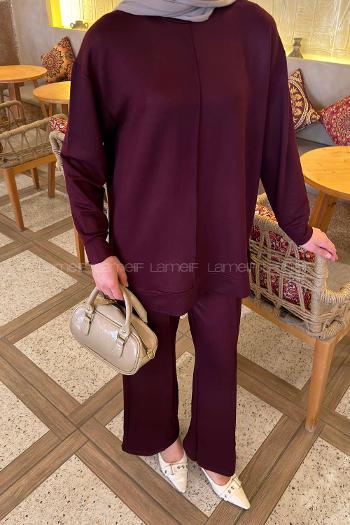 Lamelif Önü Dikişli Takım Mürdüm