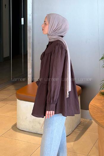 Lamelif Papyon Detaylı Tunik Acı Kahve