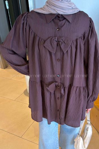 Lamelif Papyon Detaylı Tunik Acı Kahve