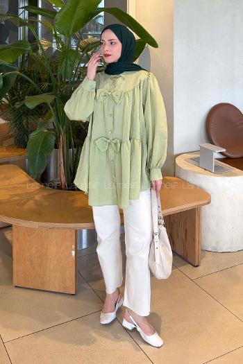 Lamelif Papyon Detaylı Tunik Çağla Yeşili