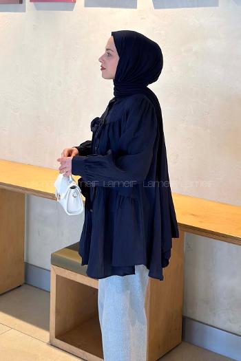 Lamelif Papyon Detaylı Tunik Lacivert