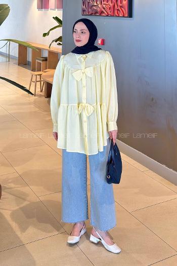 Lamelif Papyon Detaylı Tunik Sarı