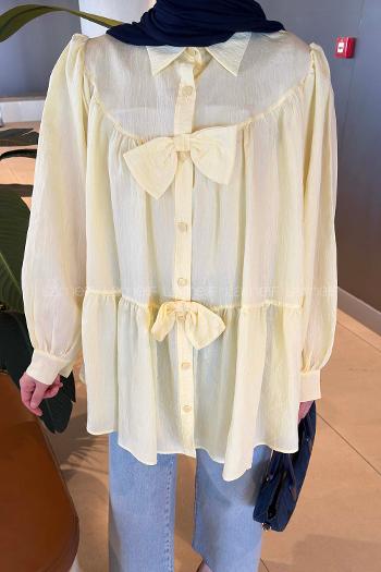 Lamelif Papyon Detaylı Tunik Sarı