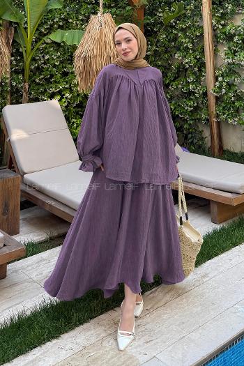 Lamelif Tesettür Şifon Takım Mürdüm