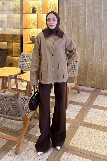 Lamelif Yaka Detaylı Parka Camel