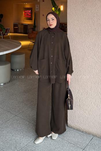 Lamelif Çift Cepli Takım Acı Kahve