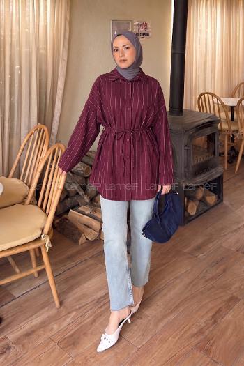 Lamelif Sırt Robalı Çizgi Detaylı Tunik Bordo