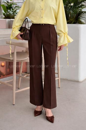 Bitter Brown Polyester High Waist Material Pants