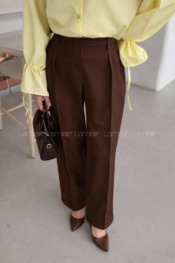 Bitter Brown Polyester High Waist Material Pants