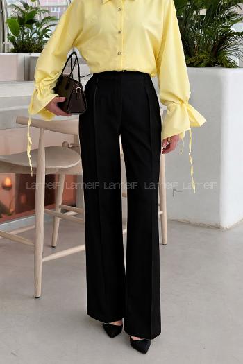 Black Polyester High Waist Material Pants