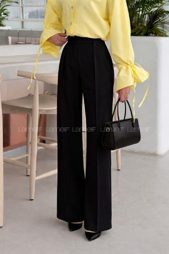 Black Polyester High Waist Material Pants