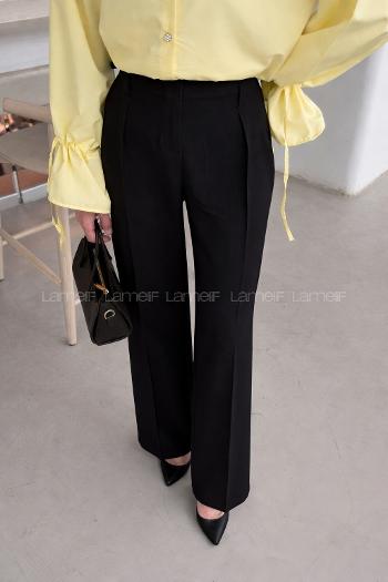 Black Polyester High Waist Material Pants