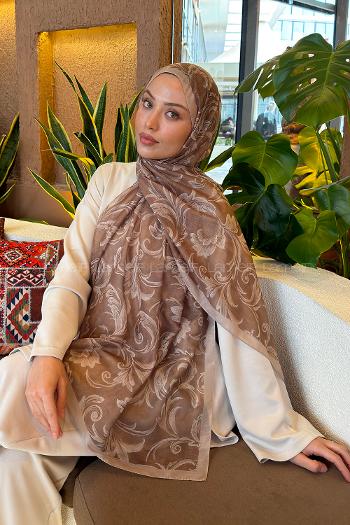 Lamelif Etnik Desen Ferah Şal Camel