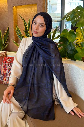 Lamelif Etnik Desen Ferah Şal Lacivert