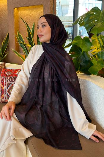 Lamelif Etnik Desen Ferah Şal Mürdüm