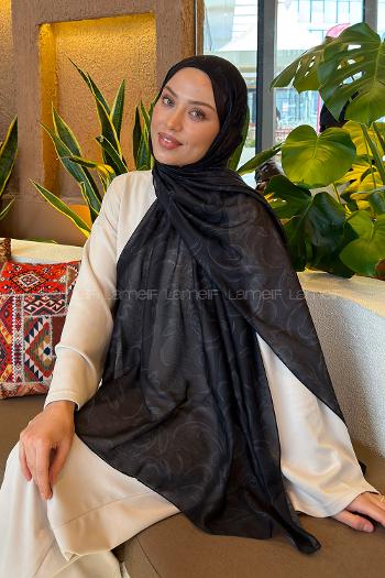 Lamelif Etnik Desen Ferah Şal Siyah